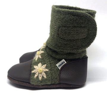 Fall Daisy Embroidered Felted Wool Booties