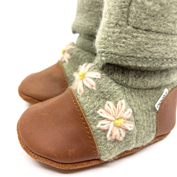 Sage Embroidered Felted Wool Booties