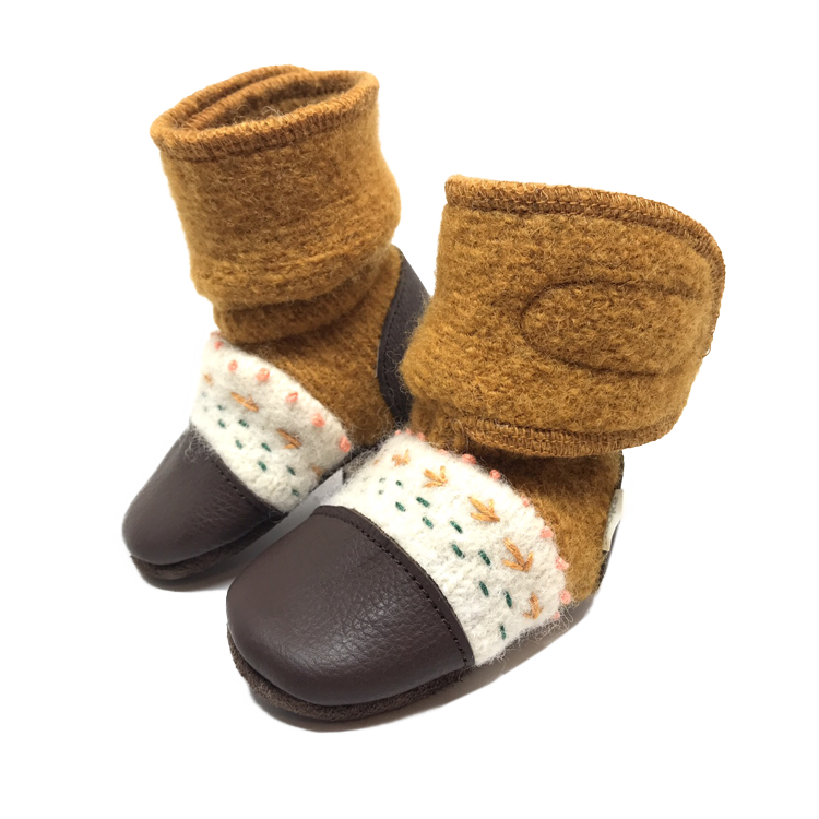 Golden Spruce Embroidered Felted Wool Booties