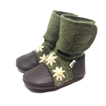 Fall Daisy Embroidered Felted Wool Booties