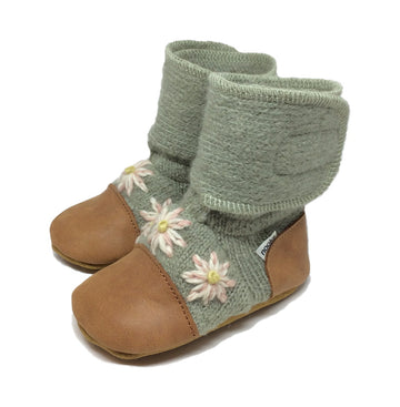 Sage Embroidered Felted Wool Booties