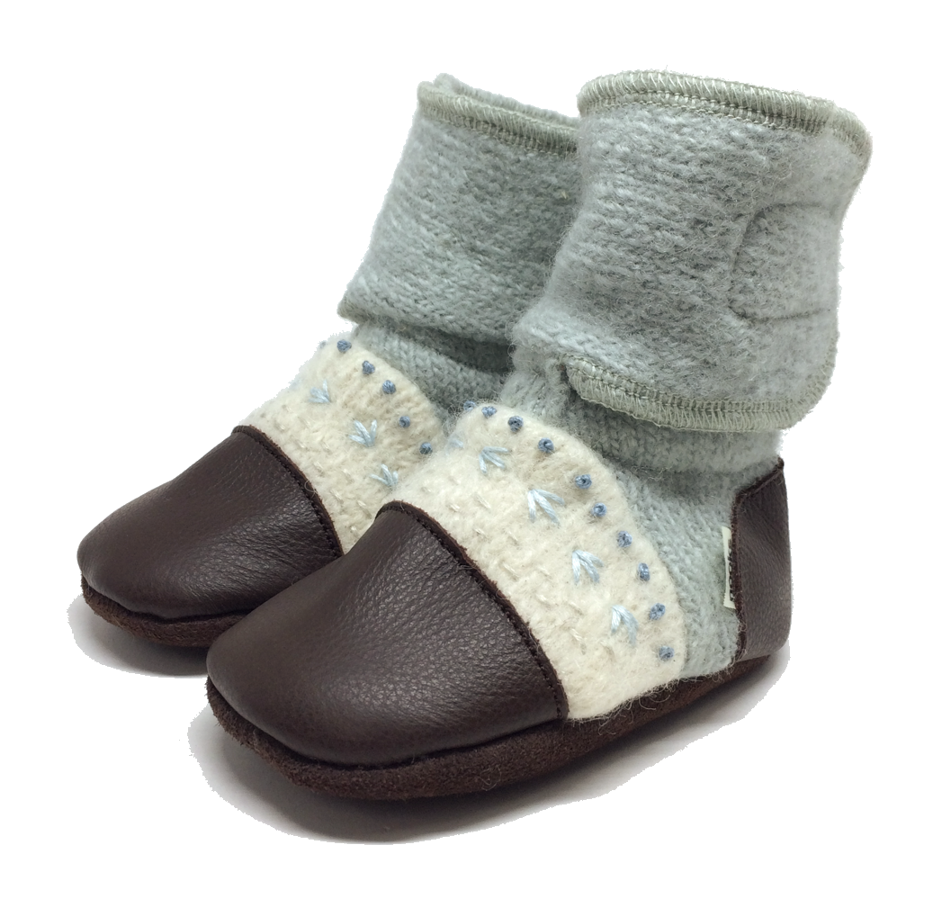 Sea Glass Embroidered Felted Wool Booties